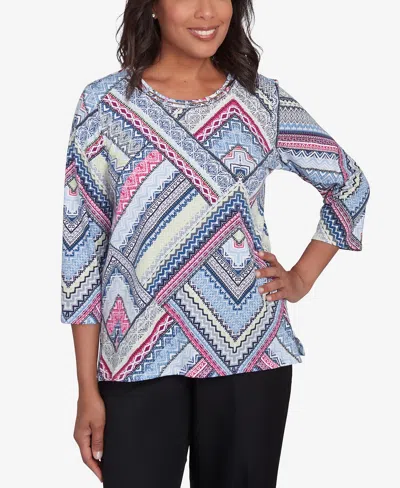 Alfred Dunner Petite Key Items Spiced Abstract Print Crew Neck Tee In Multi