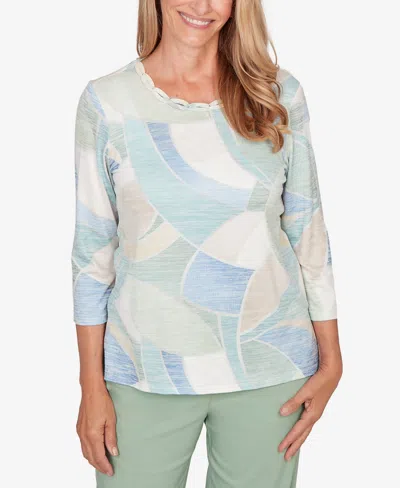 Alfred Dunner Plus Size St. Augustine Stained Glass Print Embellished Neck Top In Black