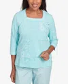 Alfred Dunner Plus Size St. Thomas Asymmetrical Dragonfly Embroidery Top In Blue