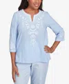 Alfred Dunner Plus Size St. Thomas Embroidered Sky Blue Top In Blue