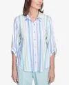 Alfred Dunner Plus Size St. Thomas Island Mint Stripe Knit Button Front Top In Multi