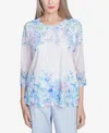 Alfred Dunner Plus Size St. Thomas Textured Sky Blue Floral Border Top In Multi