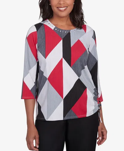 Alfred Dunner Petite Key Items Stained Glass Print Crew Neck Top In Multi