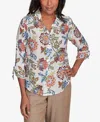 Alfred Dunner Plus Size Summer Solstice Batik Floral Button Front Top In Neutral Multi