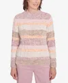 Alfred Dunner Petite Telluride Chenille Spray Dyed Stripe Sweater In Neutral Multi