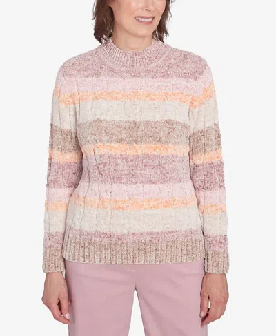 Alfred Dunner Petite Telluride Chenille Spray Dyed Stripe Sweater In Neutral Multi