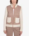 Alfred Dunner Women's Telluride Sweater Trim Quilted Jacket In Fawn