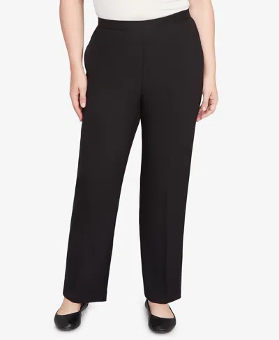 Alfred Dunner Women's Textured Pull On Elastic Medium Length Pants In Black