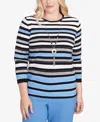 Alfred Dunner Women's Textured Stripe Sweater With Necklace In Blue