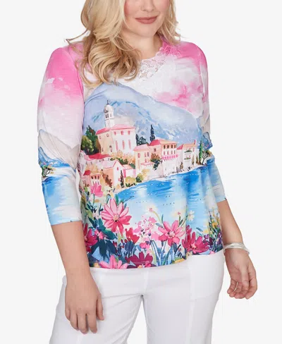 Alfred Dunner Women's The Royal Treatment Embellished Lake Como Scenic Top In Multi