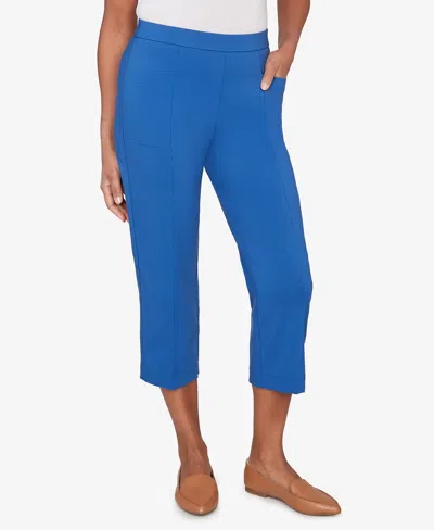 Alfred Dunner Women's The Royal Treatment Relaxed Flat Front Patch Pocket Capri In Blue