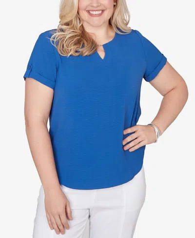 Alfred Dunner Women's The Royal Treatment Solid Rolled Short Sleeve T-shirt In Blue