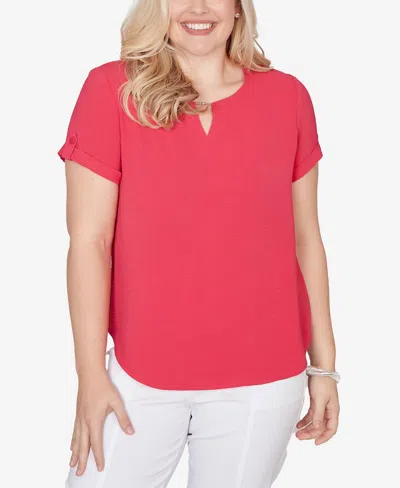 Alfred Dunner Women's The Royal Treatment Solid Rolled Short Sleeve T-shirt In Pink