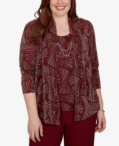 Alfred Dunner Womens Plus Crew Neck 3/4 Sleeve Layered Top In Red
