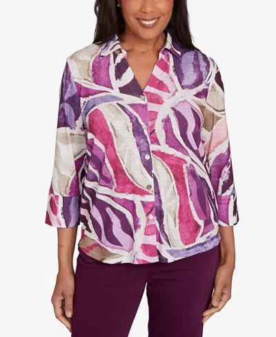 Alfred Dunner Women's Urban Legend Abstract Floral Button Front Top In Multi