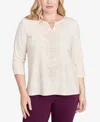 Alfred Dunner Women's Urban Legend Center Embellished V-neck Top In Neutral