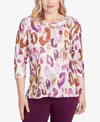 Alfred Dunner Petite Animal Print Knit Crewneck Top In Purple