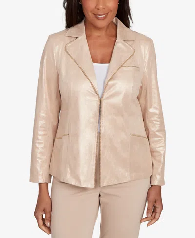 Alfred Dunner Women's Urban Legend Faux Suede Shimmer Jacket In Gold