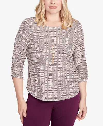 Alfred Dunner Women's Urban Legend Textured Shimmer Space Dye Top With Necklace In Multi