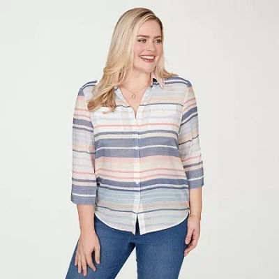 Alfred Dunner Womens 3/4 Sleeve Blouse In Blue