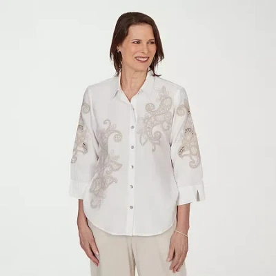 Alfred Dunner Womens 3/4 Sleeve Blouse In White