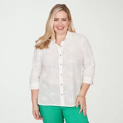 Alfred Dunner Womens 3/4 Sleeve Blouse In White