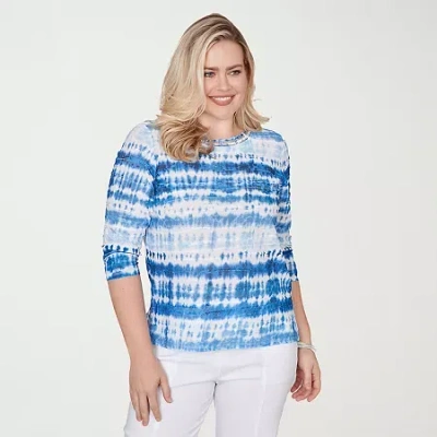 Alfred Dunner Women's The Royal Treatment Tie Dye Biadere Knotted Crew Neck Top In Blue