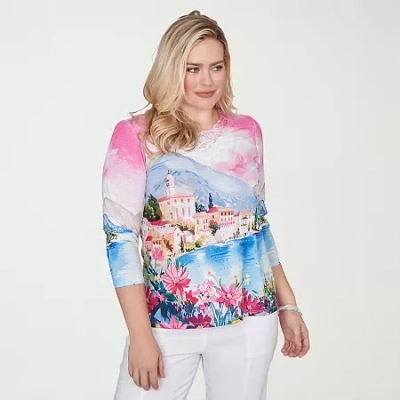 Alfred Dunner Women's The Royal Treatment Embellished Lake Como Scenic Top In Multi