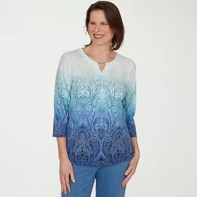 Alfred Dunner Womens Crew Neck 3/4 Sleeve T-shirt In Blue