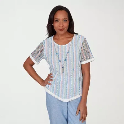 Alfred Dunner Womens Crew Neck Short Sleeve T-shirt In Blue