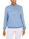 ALFRED DUNNER WOMENS EMBROIDERED HEATHERED PULLOVER SWEATER