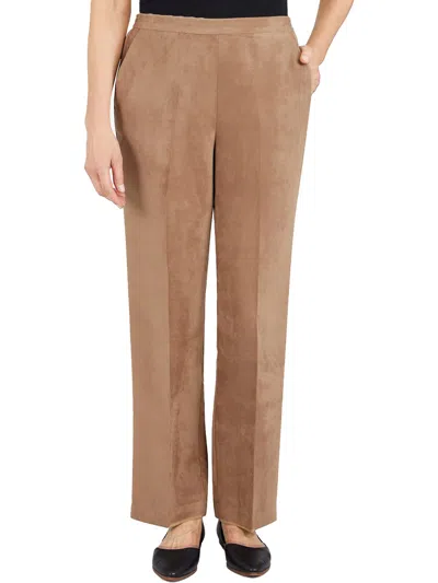 Alfred Dunner Womens Faux Suede Straight Leg Pants In Brown