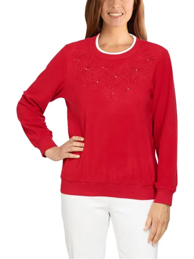 Alfred Dunner Womens Fleece Crewneck Pullover Sweater In Red