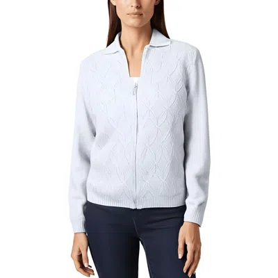 Alfred Dunner Womens Metallic Cable Knit Full Zip Sweater In Gray