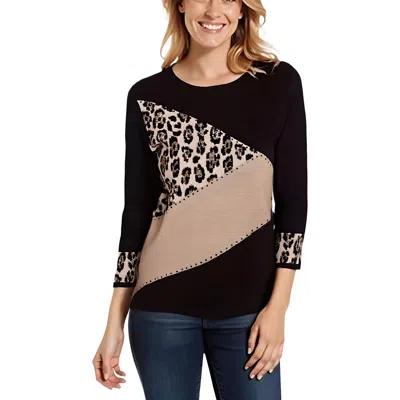 Alfred Dunner Womens Metallic Knit Pullover Sweater In Black