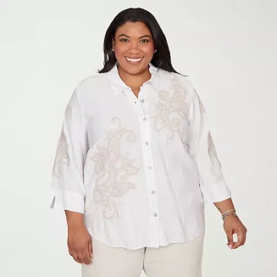 Alfred Dunner Womens Plus 3/4 Sleeve Blouse In White