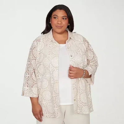 Alfred Dunner Womens Plus Crew Neck 3/4 Sleeve Blouse In Sand