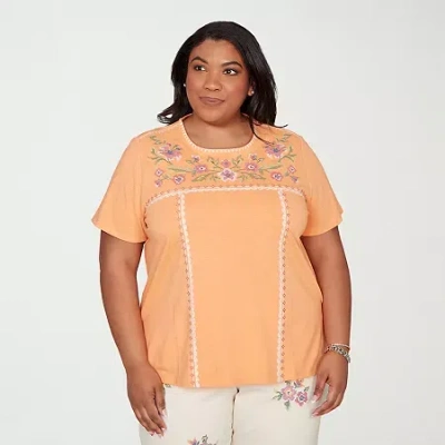 Alfred Dunner Womens Plus Crew Neck Short Sleeve T-shirt In Orange