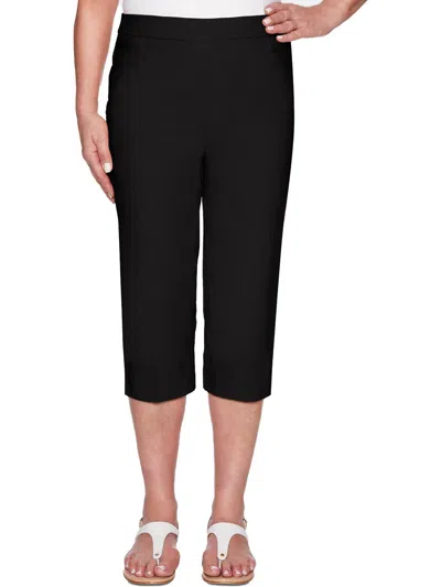 Alfred Dunner Womens Solid Stretch Carpi Pants In Black