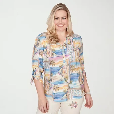 Alfred Dunner Womens Split Crew Neck 3/4 Sleeve Blouse In Gray