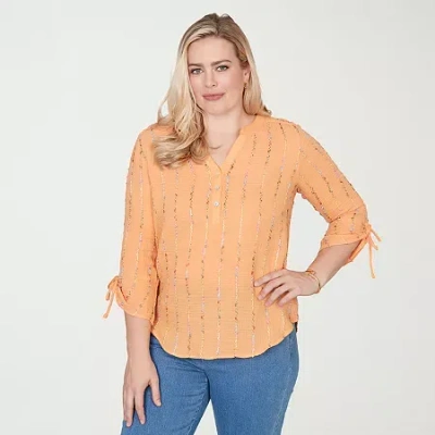 Alfred Dunner Womens Split Crew Neck 3/4 Sleeve Blouse In Black