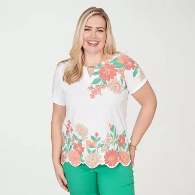 Alfred Dunner Womens Split Crew Neck Short Sleeve T-shirt In White