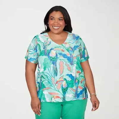 Alfred Dunner Plus Size Resort Living Toucan Textured Short-sleeve Top In Multi