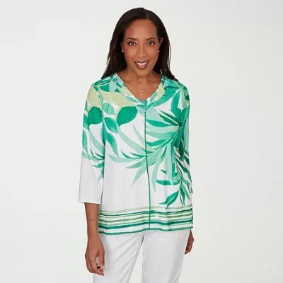 Alfred Dunner Womens V Neck 3/4 Sleeve T-shirt In Green