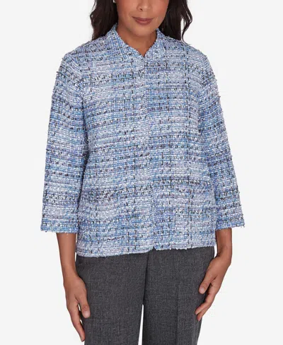 Alfred Dunner Women's Worth Avenue Eyelash Jacket With Two Pockets In Mupurpl