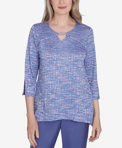 Alfred Dunner Women's Worth Avenue Space Dye Top With Detailed Charm On Neckline In Wistria
