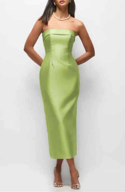 Alfred Sung Annabelle Bow Back Strapless Satin Column Dress In Green