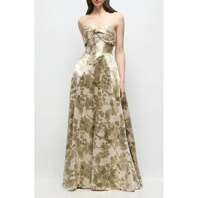 Alfred Sung Antoinette Floral Jacquard Gown In Green