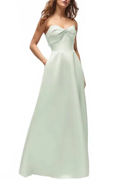 Alfred Sung Antoinette Strapless Mikado Gown In Mint Green