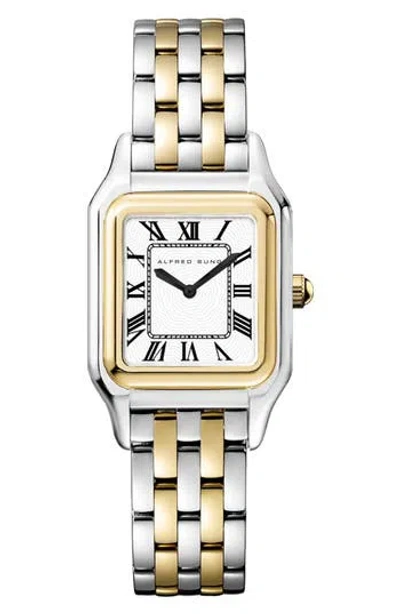 Alfred Sung Aurora Stainless Steel Bracelet Watch, 24mm X 28mm In 2 Tone Bracelet White Dial